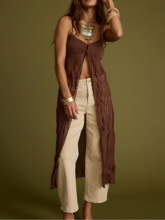 12th Tribe Tops - 12th Tribe Mischa Brown Longline Cami Top in Brown - Size XS